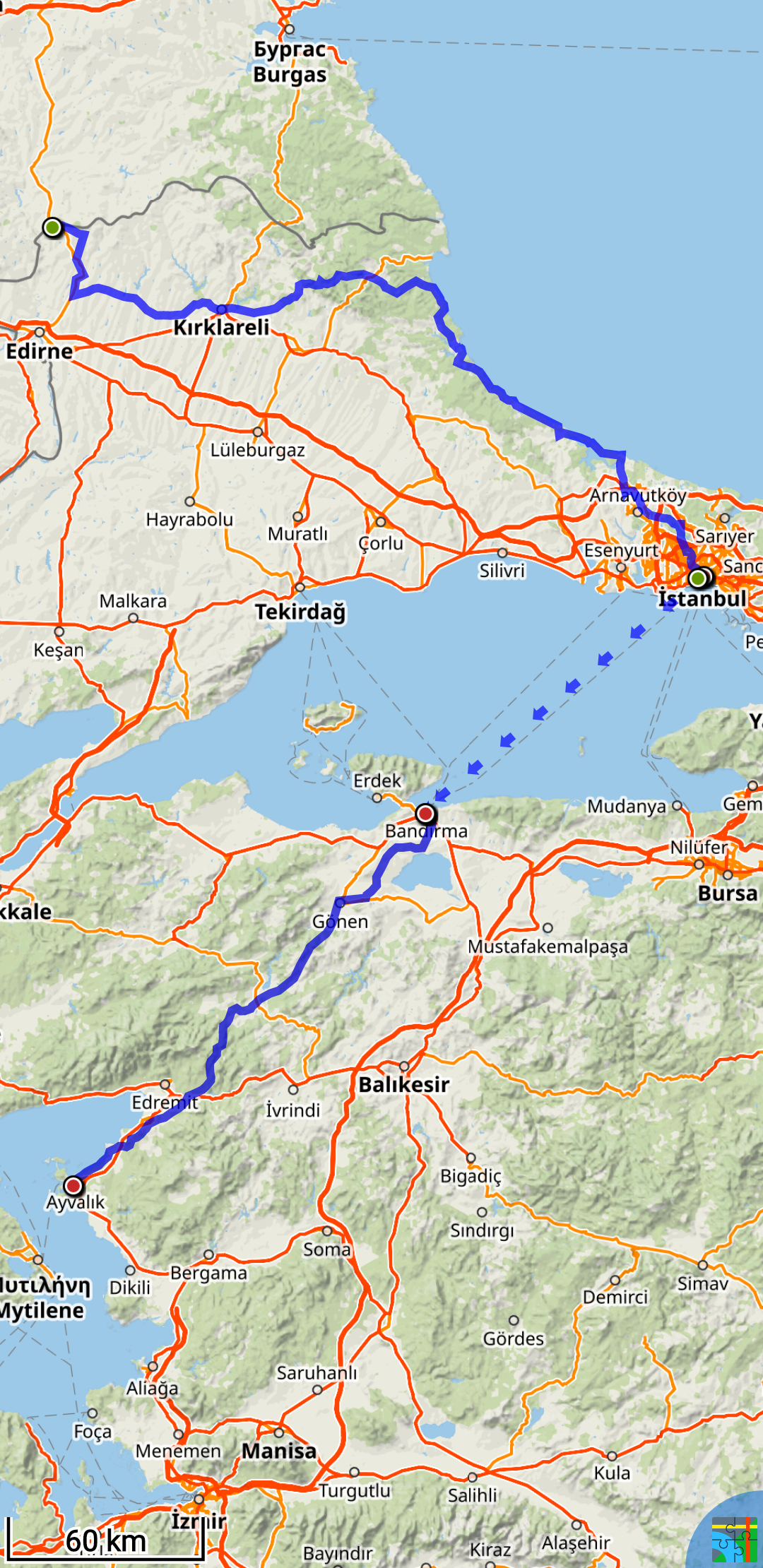 Mon itinéraire complet en Turquie. 580 km et 9000 m de D+ à pieds, 100 km en ferry. Les traces GPX sont disponibles ici :
https://link.locusmap.app/t/eeuyjz
https://link.locusmap.app/t/ddnyjo