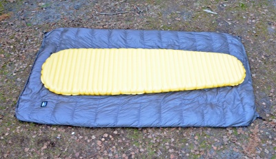 Couette dépliée pour visualiser sa taille par rapport à un matelas de sol classique