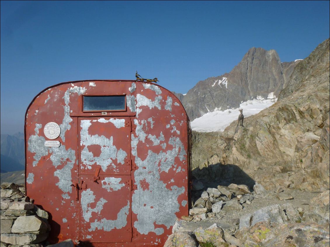 Le bivouac du Petit Mont Blanc et son gardien ; non, pas le crampon !