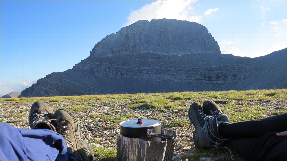 Le Mont Olympe depuis le Plateau des Muses, après une ascension repoussée par deux fois à cause de la pluie et du brouillard