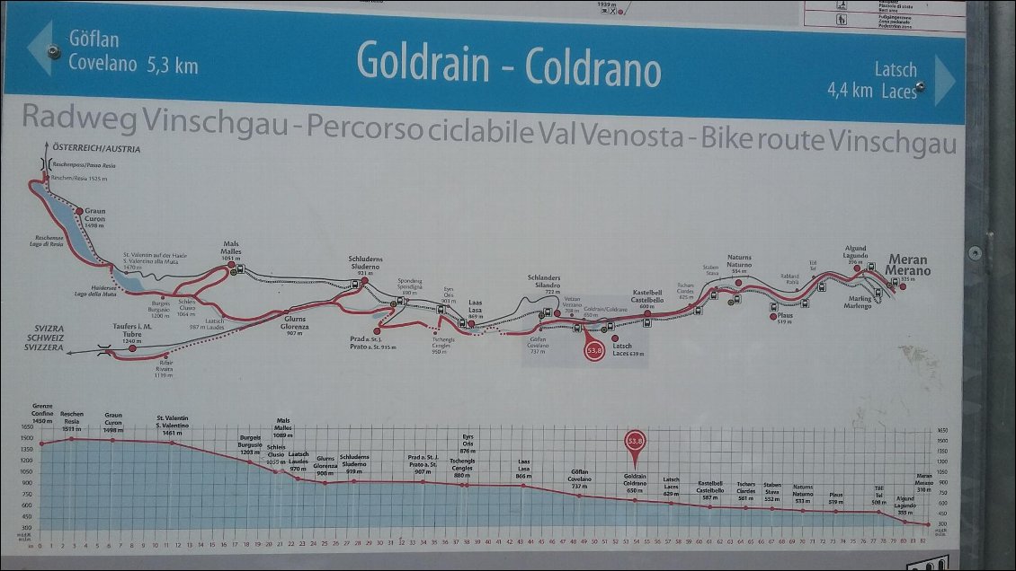 Aujourd'hui merano jusqu'à Glurns
Le col de Resia je le garde pour demain