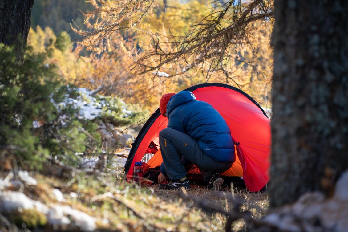 Bivouac en novembre : -6°C au réveil.