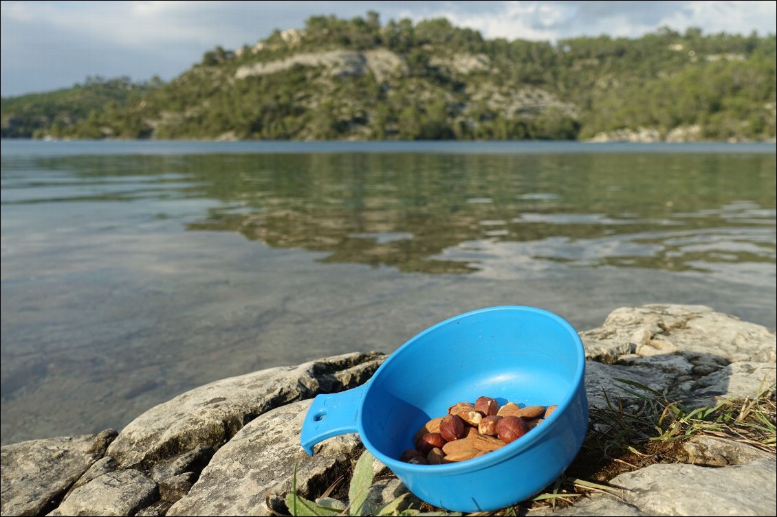 Le repas du soir, non ce ne sont pas des croquettes pour chats mais nos amandes/noisettes... :-)