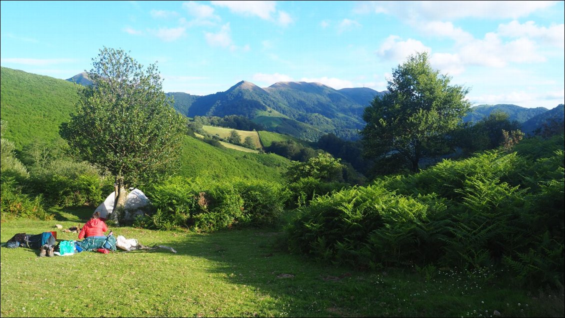 J3 : bivouac au col des Veaux où 2 chevaux nous tiendront compagnie.