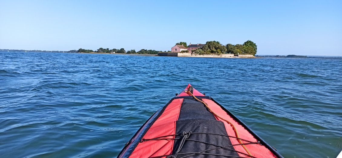 J15. Ile des oeufs. Le Golfe du Morbihan est parsemé de petites îles, la plupart privées, dont certaines avec une habitation.