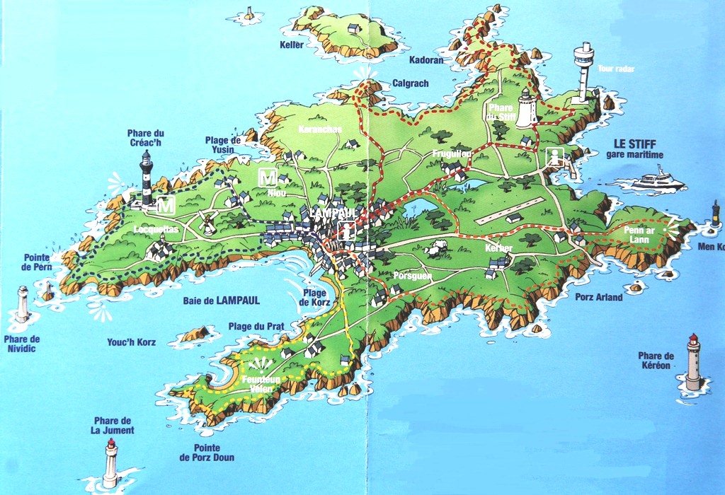 Carte touristique de l’île d’Ouessant (source : lesbottieres.wordpress.com)