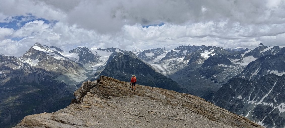 J53 - Sommet du Mont Avril, à pied (un névé bloquait l'accès au sommet). Premier aperçu grandiose de la Suisse.