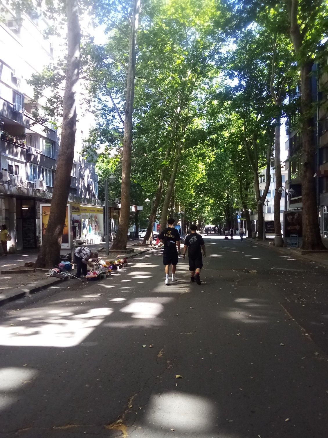 Quelques dames vendent des fleurs le long du trottoir.