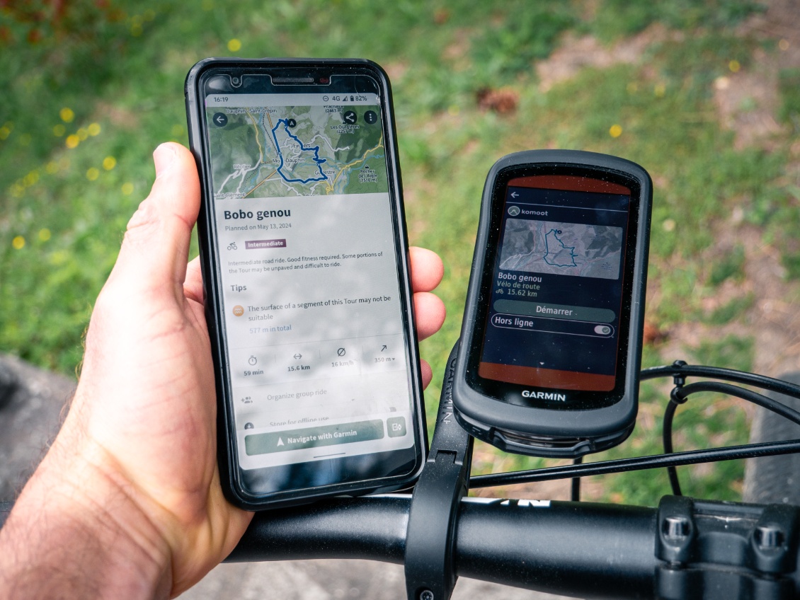 Synchro téléphone->Garmin via l'appli Komoot.