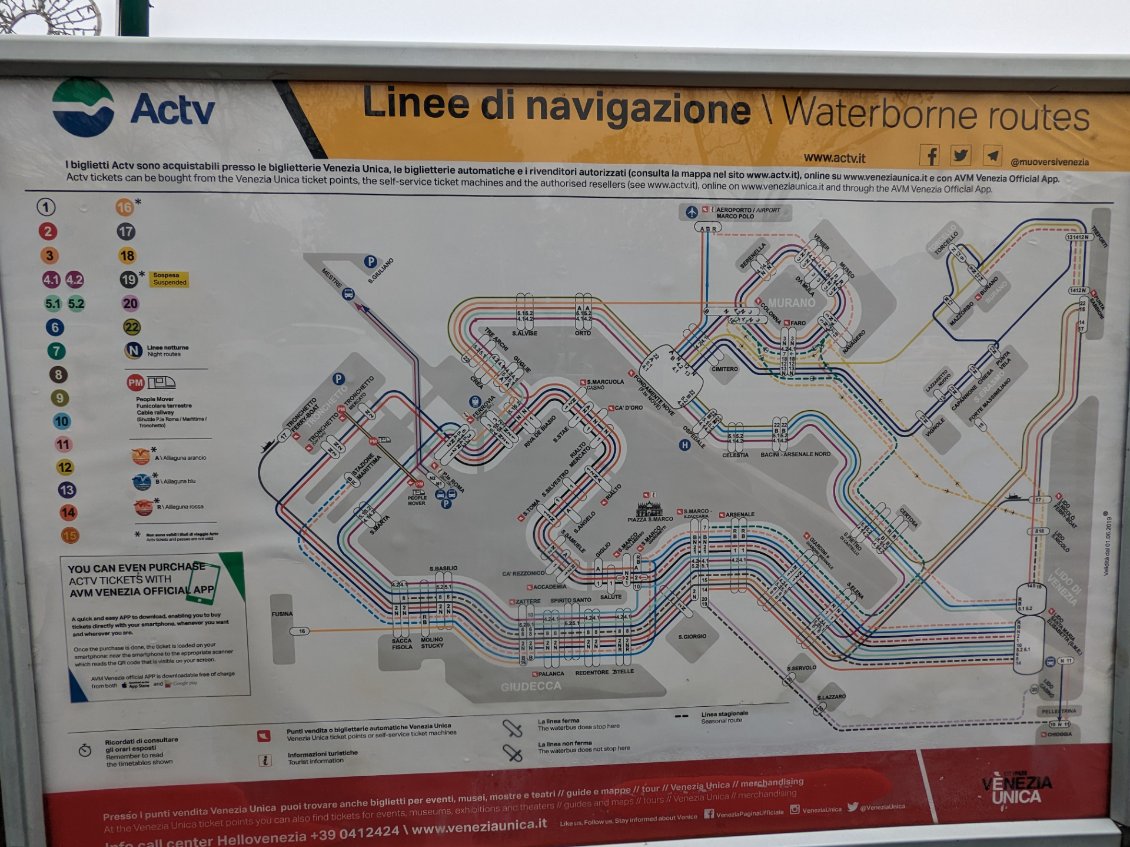 La carte des transports en commun de Venise