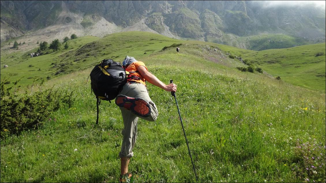 Divers petits crampons sous la semelle offrent une accroche correcte en terrain varié