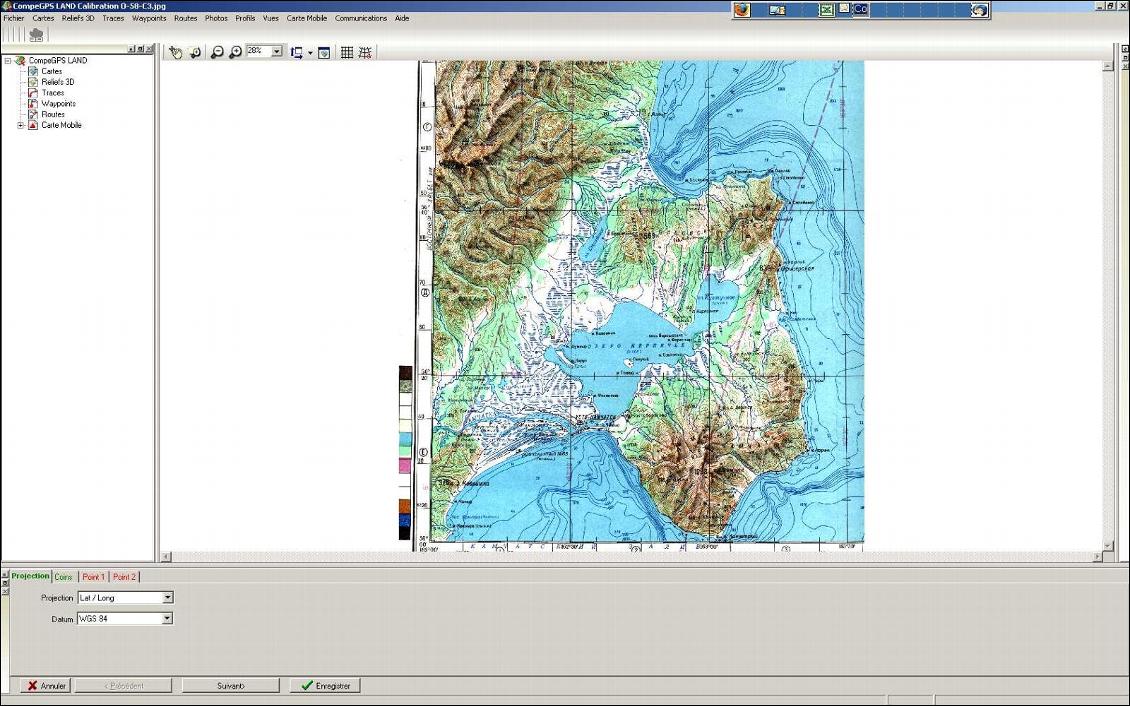 Calibration d'une carte du Kamtchatka via le logiciel CompeGPS Land